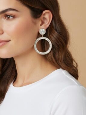 New Plunder Earrings Sparkly Rhinestone Hoops in Gold Tone